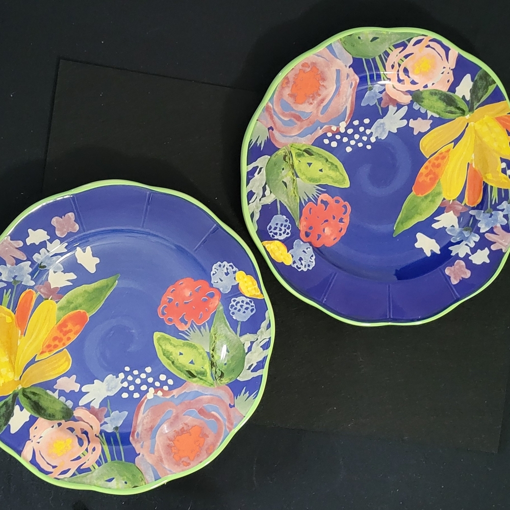 (2) Floral Blue Dinner Plates "Celia"